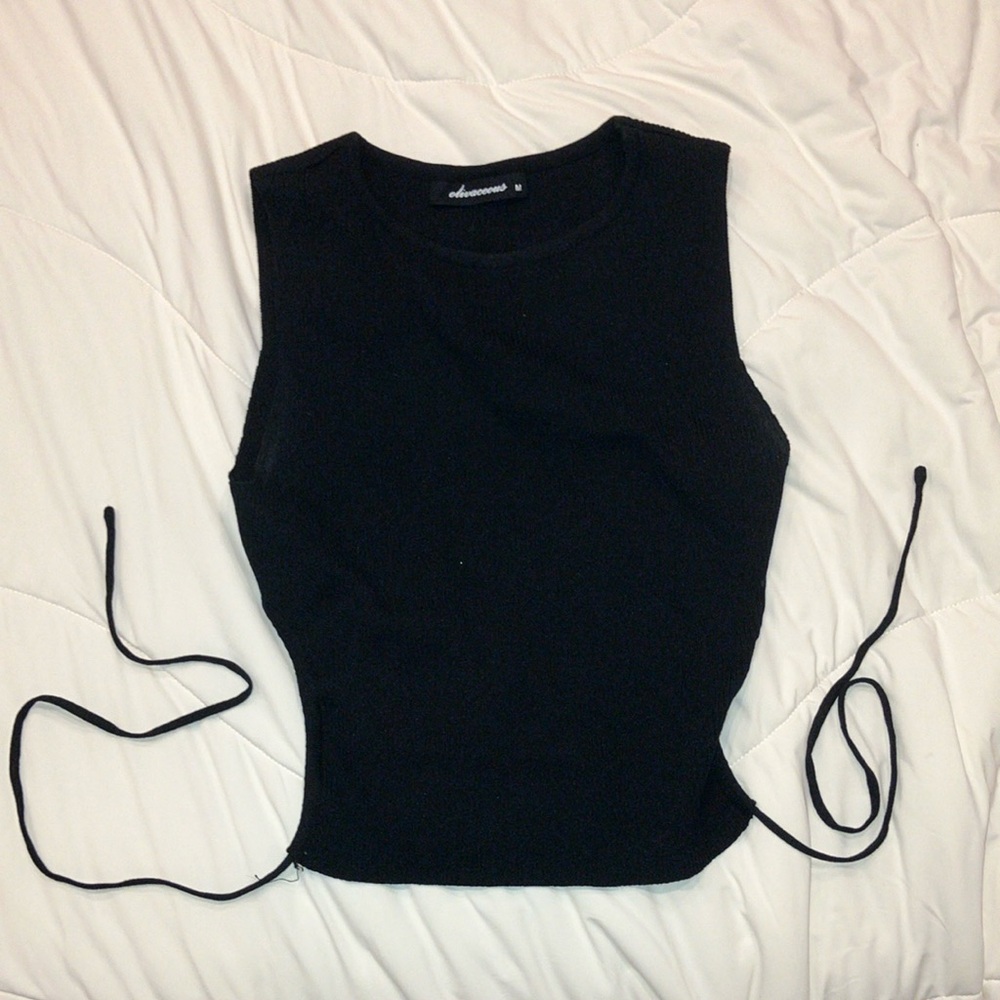 Olivaceous black ribbed open back tank